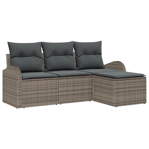 Grote foto vidaxl 4 delige tuinbankenset met kussens poly rattan grijs tuin en terras tuinmeubelen