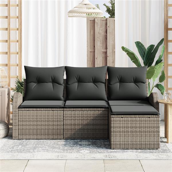 Grote foto vidaxl 4 delige tuinbankenset met kussens poly rattan grijs tuin en terras tuinmeubelen