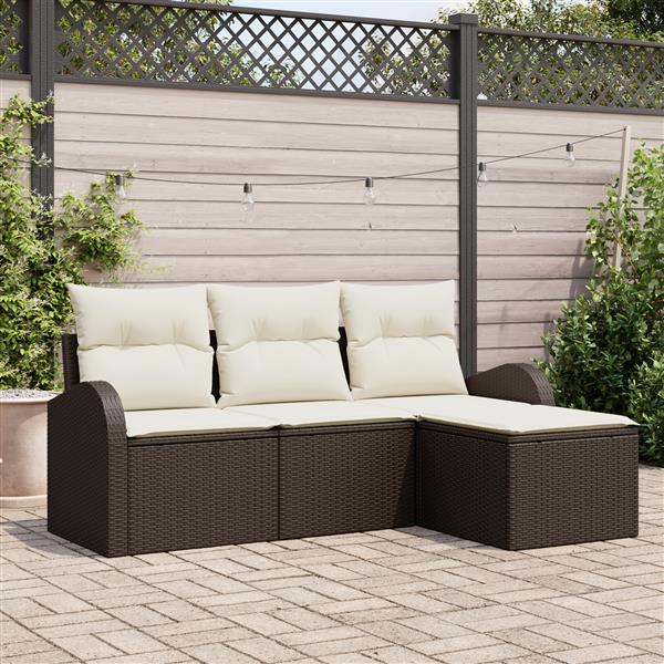 Grote foto vidaxl 4 delige tuinbankenset met kussens poly rattan bruin tuin en terras tuinmeubelen