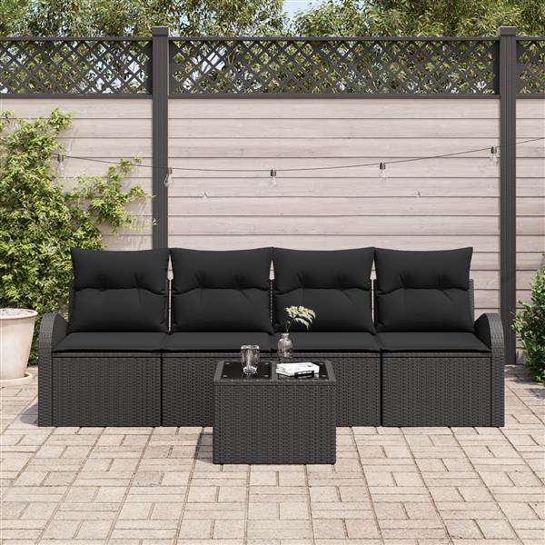 Grote foto vidaxl 5 delige tuinbankenset met kussens zwart poly rattan tuin en terras tuinmeubelen
