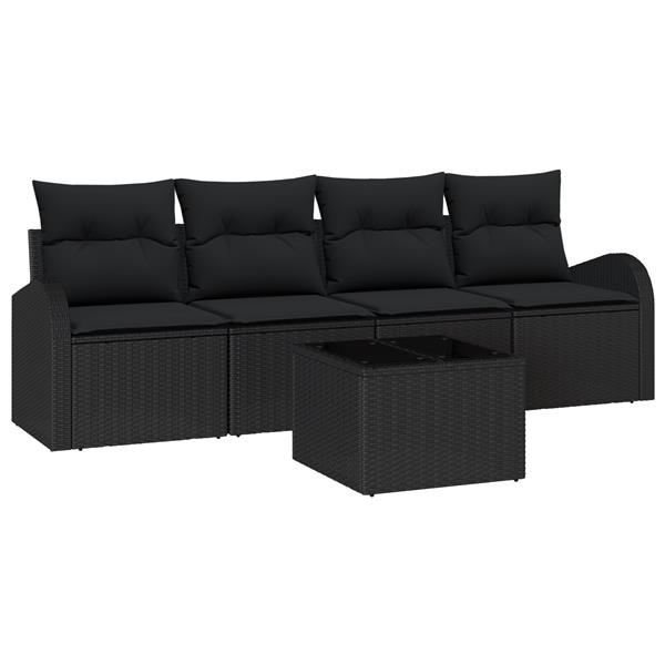 Grote foto vidaxl 5 delige tuinbankenset met kussens zwart poly rattan tuin en terras tuinmeubelen
