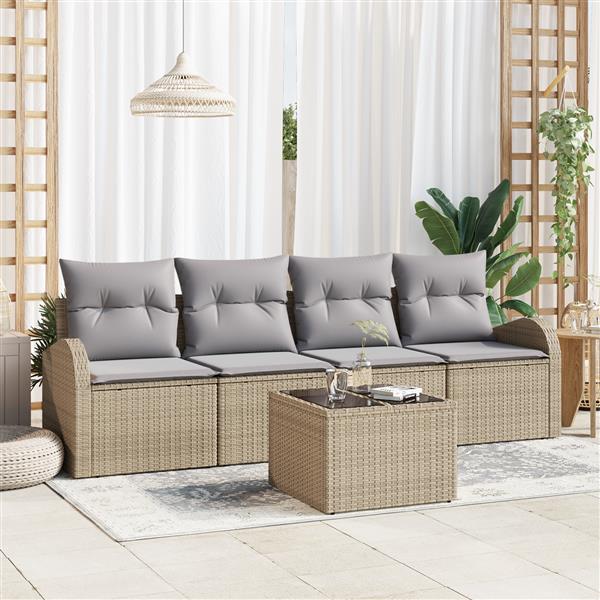 Grote foto vidaxl 5 delige tuinbankenset met kussens poly rattan beige tuin en terras tuinmeubelen