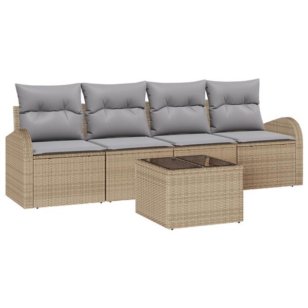 Grote foto vidaxl 5 delige tuinbankenset met kussens poly rattan beige tuin en terras tuinmeubelen