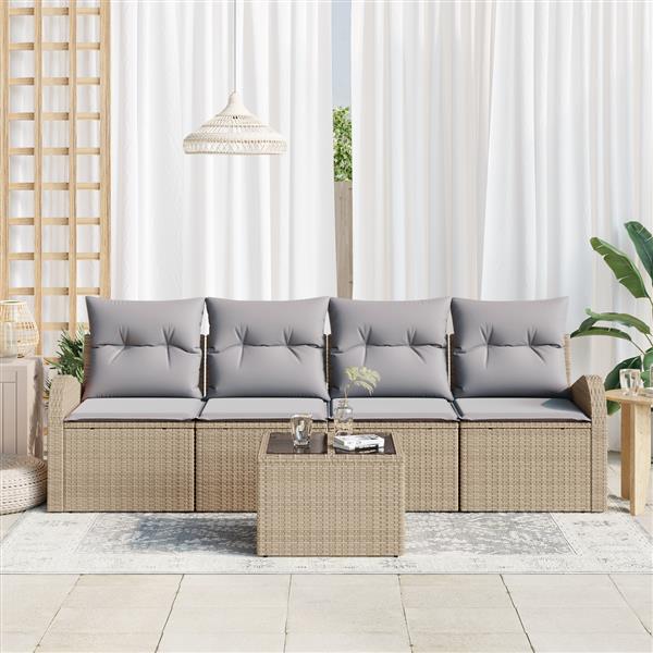 Grote foto vidaxl 5 delige tuinbankenset met kussens poly rattan beige tuin en terras tuinmeubelen