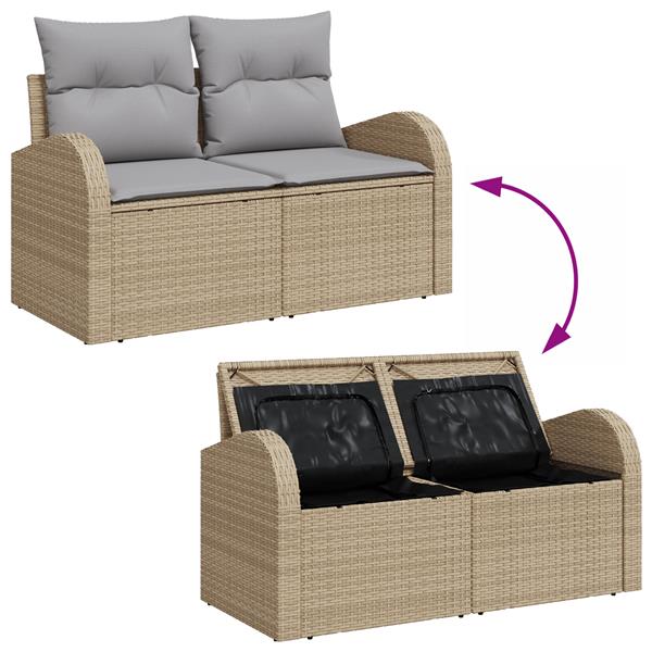 Grote foto vidaxl 5 delige tuinbankenset met kussens poly rattan beige tuin en terras tuinmeubelen