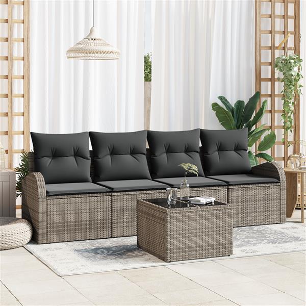 Grote foto vidaxl 5 delige tuinbankenset met kussens poly rattan grijs tuin en terras tuinmeubelen