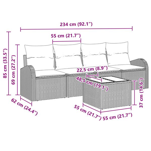 Grote foto vidaxl 5 delige tuinbankenset met kussens poly rattan grijs tuin en terras tuinmeubelen