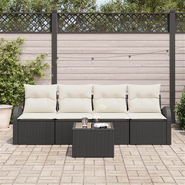 Grote foto vidaxl 5 delige tuinbankenset met kussens zwart poly rattan tuin en terras tuinmeubelen