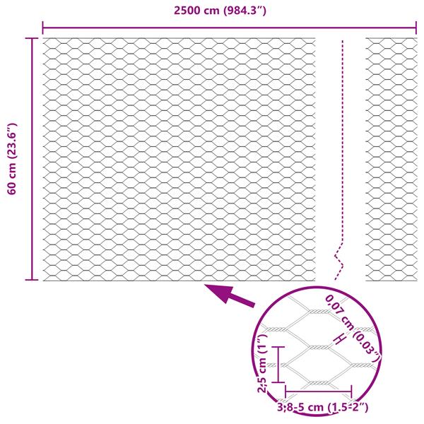 Grote foto vidaxl hexagon hek grijs 0.6x25 m staal tuin en terras hekken en schuttingen