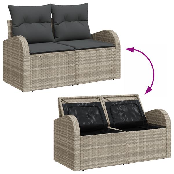 Grote foto vidaxl 3 delige tuinbankenset met kussens poly rattan lichtgrijs tuin en terras tuinmeubelen