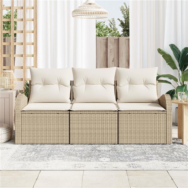 Grote foto vidaxl 3 delige tuinbankenset met kussens poly rattan beige tuin en terras tuinmeubelen