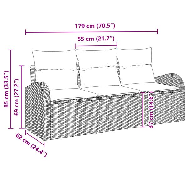 Grote foto vidaxl 3 delige tuinbankenset met kussens poly rattan beige tuin en terras tuinmeubelen