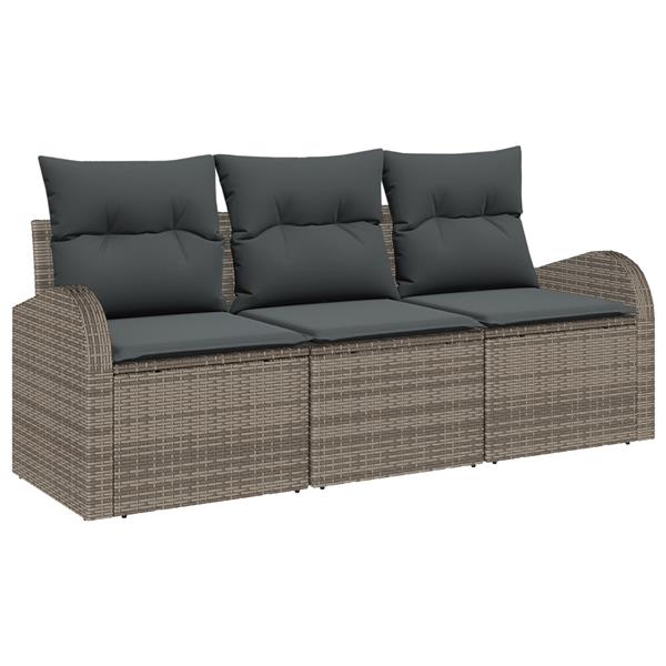 Grote foto vidaxl 3 delige tuinbankenset met kussens poly rattan grijs tuin en terras tuinmeubelen