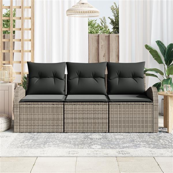 Grote foto vidaxl 3 delige tuinbankenset met kussens poly rattan grijs tuin en terras tuinmeubelen