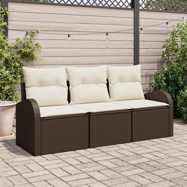Grote foto vidaxl 3 delige tuinbankenset met kussens poly rattan bruin tuin en terras tuinmeubelen