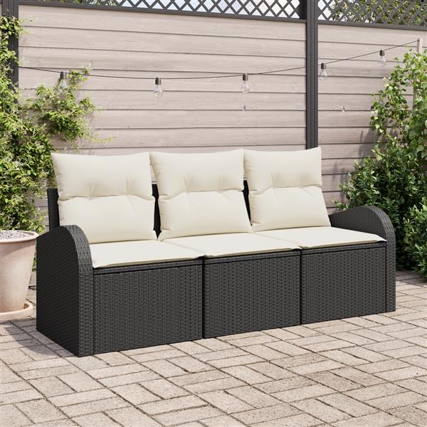 Grote foto vidaxl 3 delige tuinbankenset met kussens poly rattan zwart tuin en terras tuinmeubelen