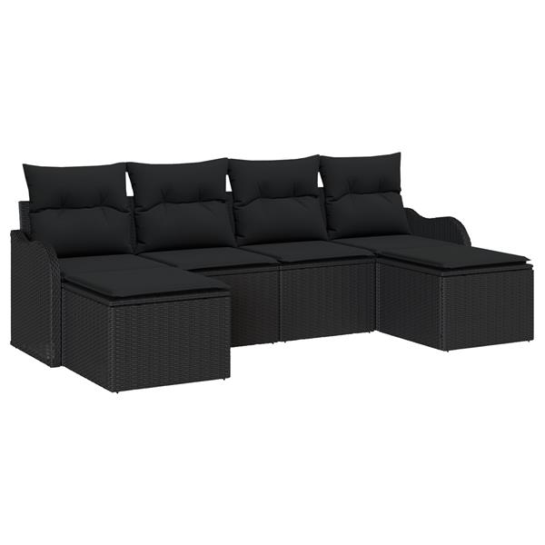 Grote foto vidaxl 6 delige tuinbanken set met kussens zwart poly rattan tuin en terras tuinmeubelen