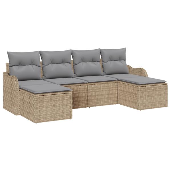 Grote foto vidaxl 6 delige tuinbank set met kussens in beige poly rattan tuin en terras tuinmeubelen