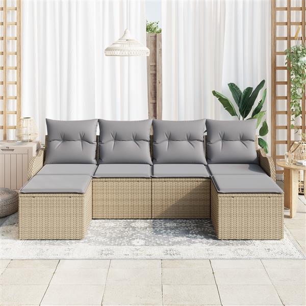 Grote foto vidaxl 6 delige tuinbank set met kussens in beige poly rattan tuin en terras tuinmeubelen