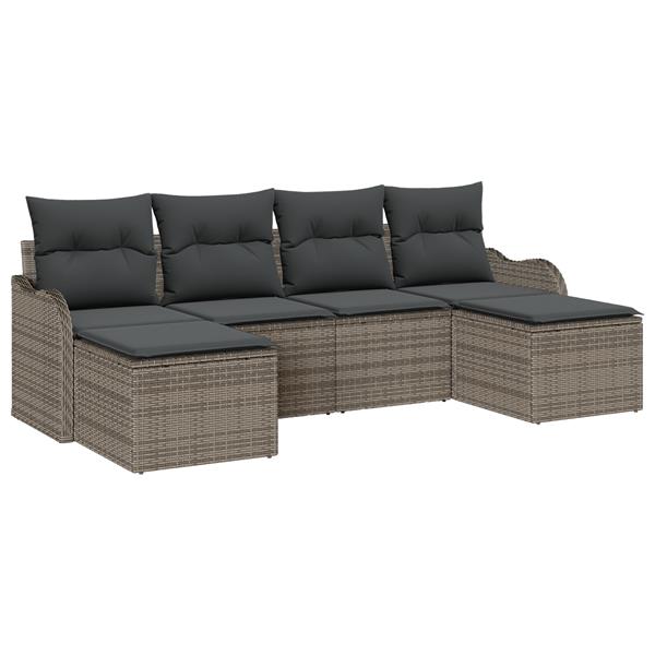 Grote foto vidaxl 6 delige tuinbankset met kussens grijs poly rattan tuin en terras tuinmeubelen
