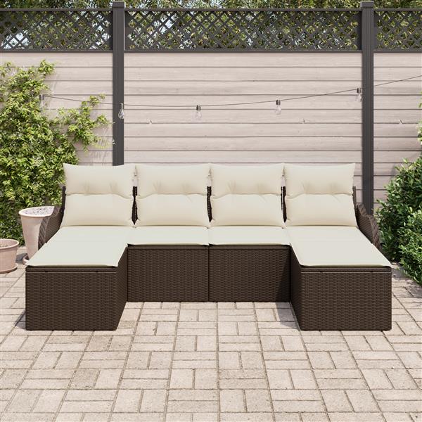 Grote foto vidaxl 6 delige tuinbankset met kussens bruin poly riet tuin en terras tuinmeubelen