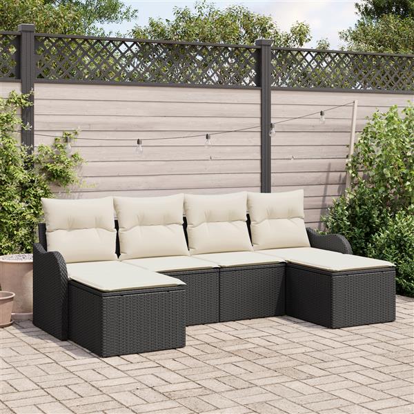 Grote foto vidaxl 6 delige tuinbankset met kussens in zwart poly rattan tuin en terras tuinmeubelen
