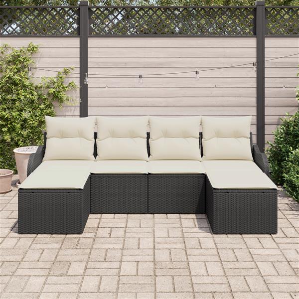 Grote foto vidaxl 6 delige tuinbankset met kussens in zwart poly rattan tuin en terras tuinmeubelen