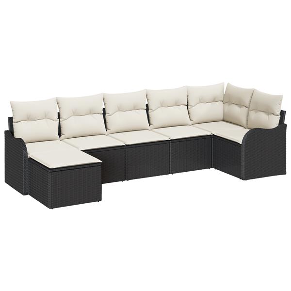Grote foto vidaxl 7 delige tuinbankenset met kussens poly rattan zwart tuin en terras tuinmeubelen