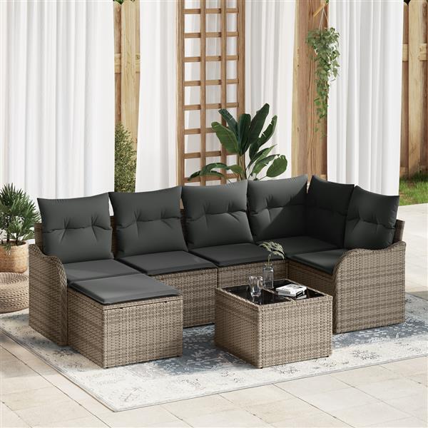 Grote foto vidaxl 6 delige tuinbankenset met kussens poly rattan zwart tuin en terras tuinmeubelen