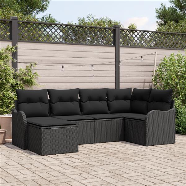 Grote foto vidaxl 6 delige tuinbankenset met kussens poly rattan zwart tuin en terras tuinmeubelen