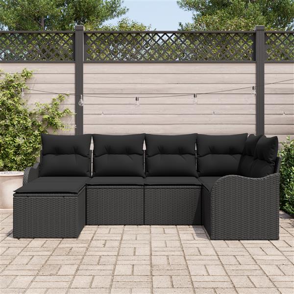 Grote foto vidaxl 6 delige tuinbankenset met kussens poly rattan zwart tuin en terras tuinmeubelen