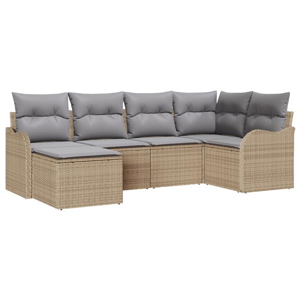 Grote foto vidaxl 6 delige tuinbankenset met kussens poly rattan beige tuin en terras tuinmeubelen