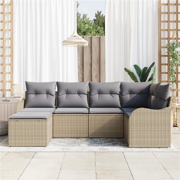 Grote foto vidaxl 6 delige tuinbankenset met kussens poly rattan beige tuin en terras tuinmeubelen