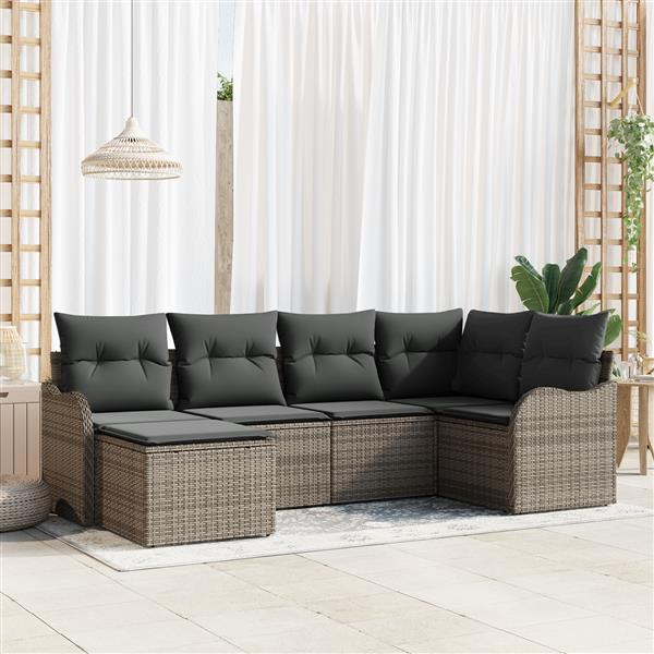 Grote foto vidaxl 6 delige tuinbankenset met kussens poly rattan grijs tuin en terras tuinmeubelen