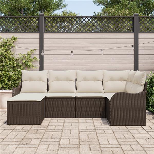 Grote foto vidaxl 6 delige tuinbankenset met kussens poly rattan bruin tuin en terras tuinmeubelen