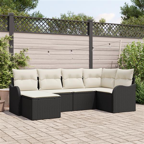 Grote foto vidaxl 6 delige tuinbankenset met kussens poly rattan zwart tuin en terras tuinmeubelen