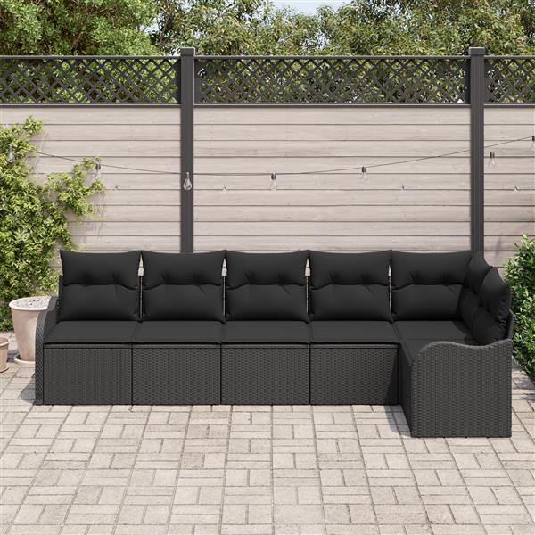 Grote foto vidaxl 6 delige tuinbankenset met kussens poly rattan zwart tuin en terras tuinmeubelen