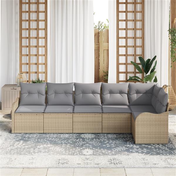 Grote foto vidaxl 6 delige tuinbankenset met kussens poly rattan beige tuin en terras tuinmeubelen