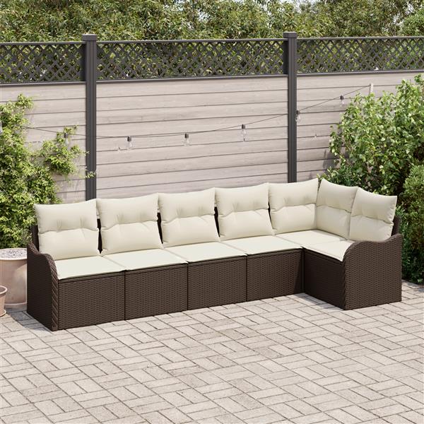 Grote foto vidaxl 6 delige tuinbankenset met kussens poly rattan bruin tuin en terras tuinmeubelen