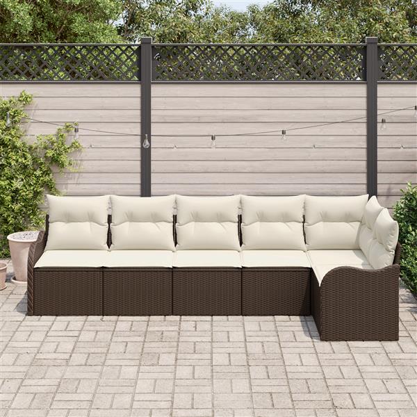 Grote foto vidaxl 6 delige tuinbankenset met kussens poly rattan bruin tuin en terras tuinmeubelen