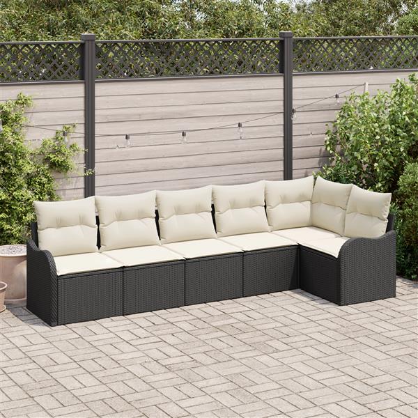 Grote foto vidaxl 6 delige tuinbankenset met kussens poly rattan zwart tuin en terras tuinmeubelen