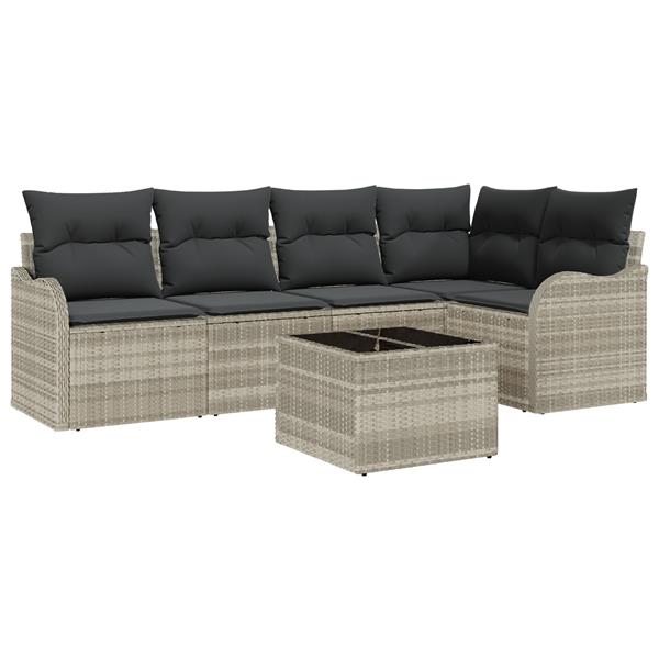 Grote foto vidaxl 6 delige tuinset met kussens in grijs poly rattan tuin en terras tuinmeubelen