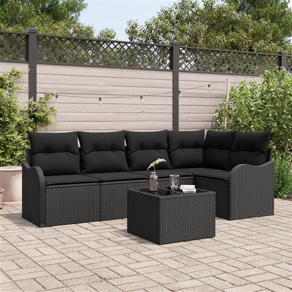 Grote foto vidaxl 6 delige tuinbankset met kussen in beige poly rattan tuin en terras tuinmeubelen