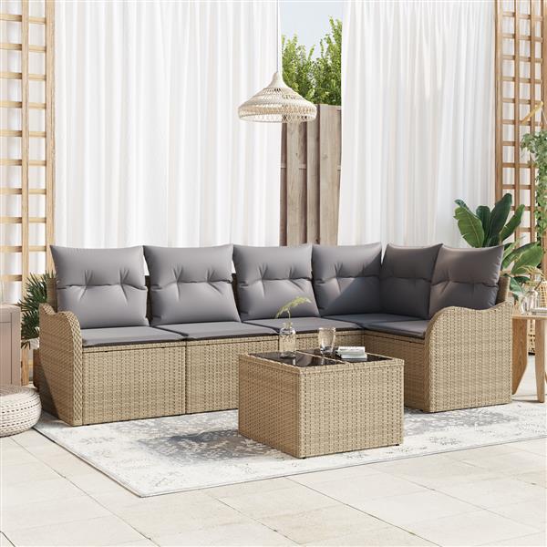 Grote foto vidaxl 6 delige tuinset met kussens zwart poly rattan tuin en terras tuinmeubelen