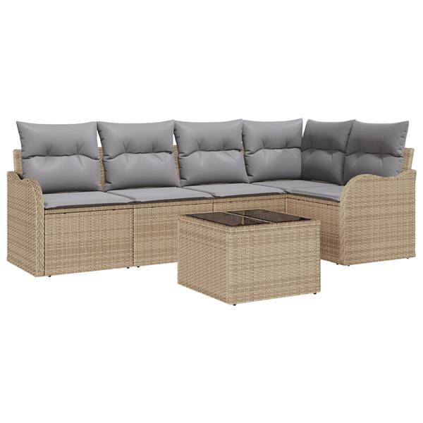 Grote foto vidaxl 6 delige tuinset met kussens zwart poly rattan tuin en terras tuinmeubelen