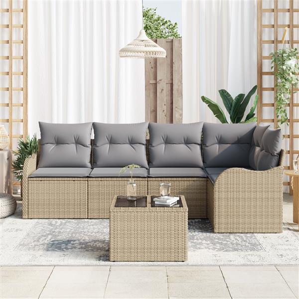 Grote foto vidaxl 6 delige tuinset met kussens zwart poly rattan tuin en terras tuinmeubelen