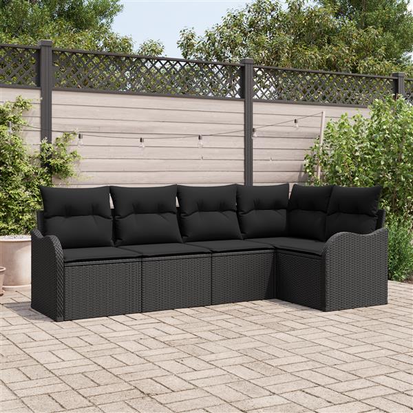Grote foto vidaxl 5 delige tuinbankset met kussens zwart poly rattan tuin en terras tuinmeubelen