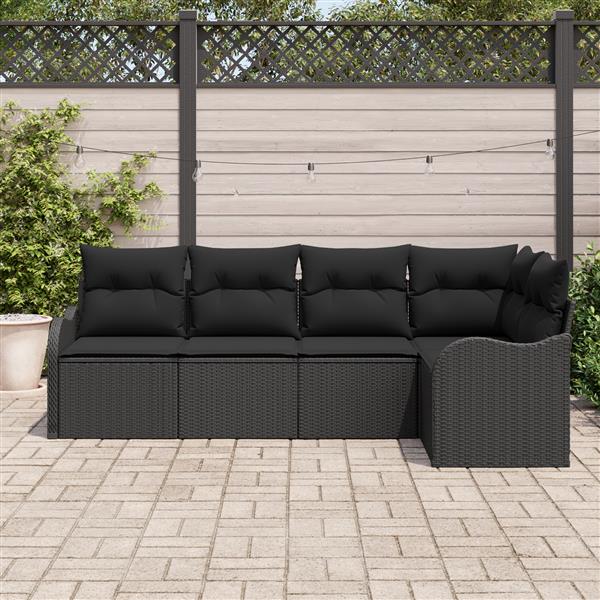 Grote foto vidaxl 5 delige tuinbankset met kussens zwart poly rattan tuin en terras tuinmeubelen