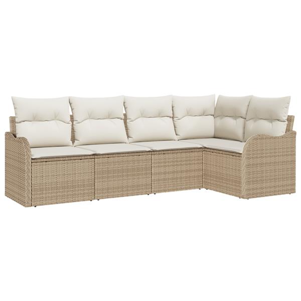 Grote foto vidaxl 5 delige tuinset met kussens in beige poly rattan tuin en terras tuinmeubelen