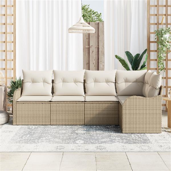 Grote foto vidaxl 5 delige tuinset met kussens in beige poly rattan tuin en terras tuinmeubelen
